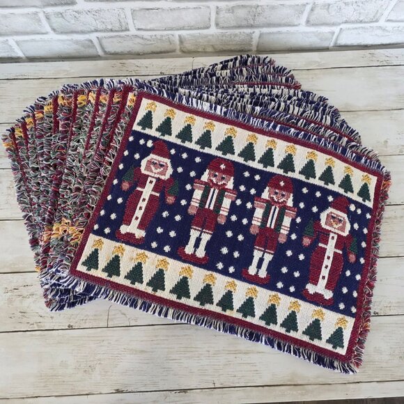Vintage 12 Tapestry Placemats Nutcracker Santa Homespun Cottage Grandmacore - Picture 5 of 5